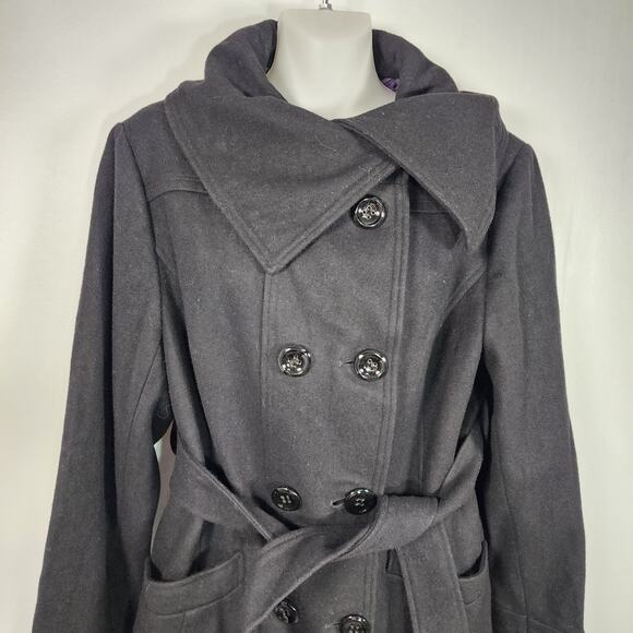 Steve Madden Women Peacoat Belted Wool Blend Black Lined Size XL Pockets Outdoor - Picture 6 of 14